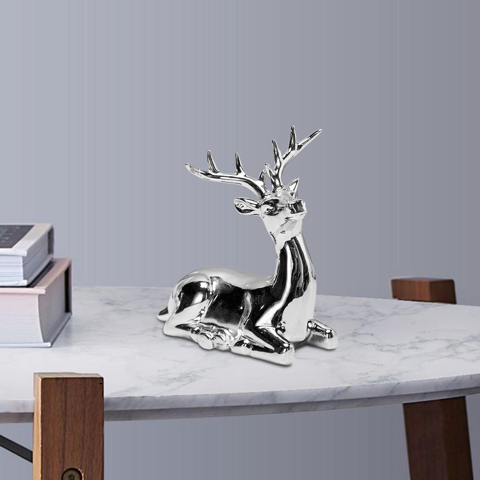 Porcelain Reindeer Deer Figurine Statue Table Animal Ornaments Cute Lifelike Argent