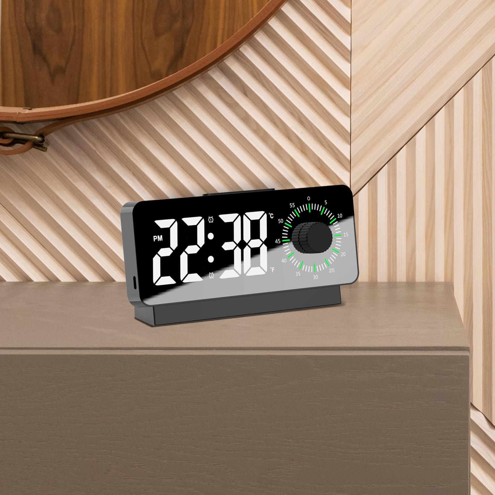 Digital Alarm Clock Modern Large Display LED Clock for Bedroom Black Green Light 