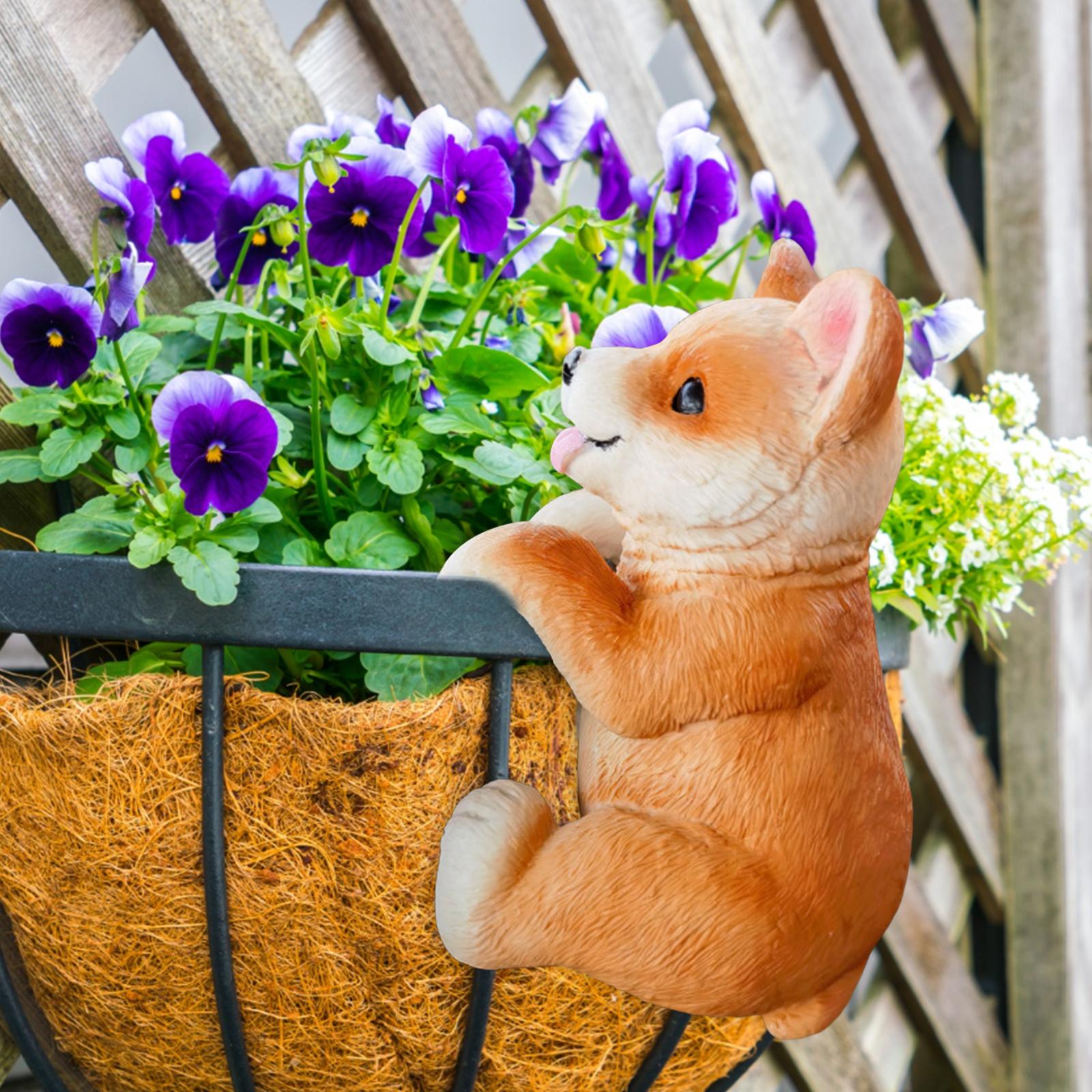 Hanging Animal Statue Flower Pot Hugger Fairy Garden Ornament Resin Figurine Puppy