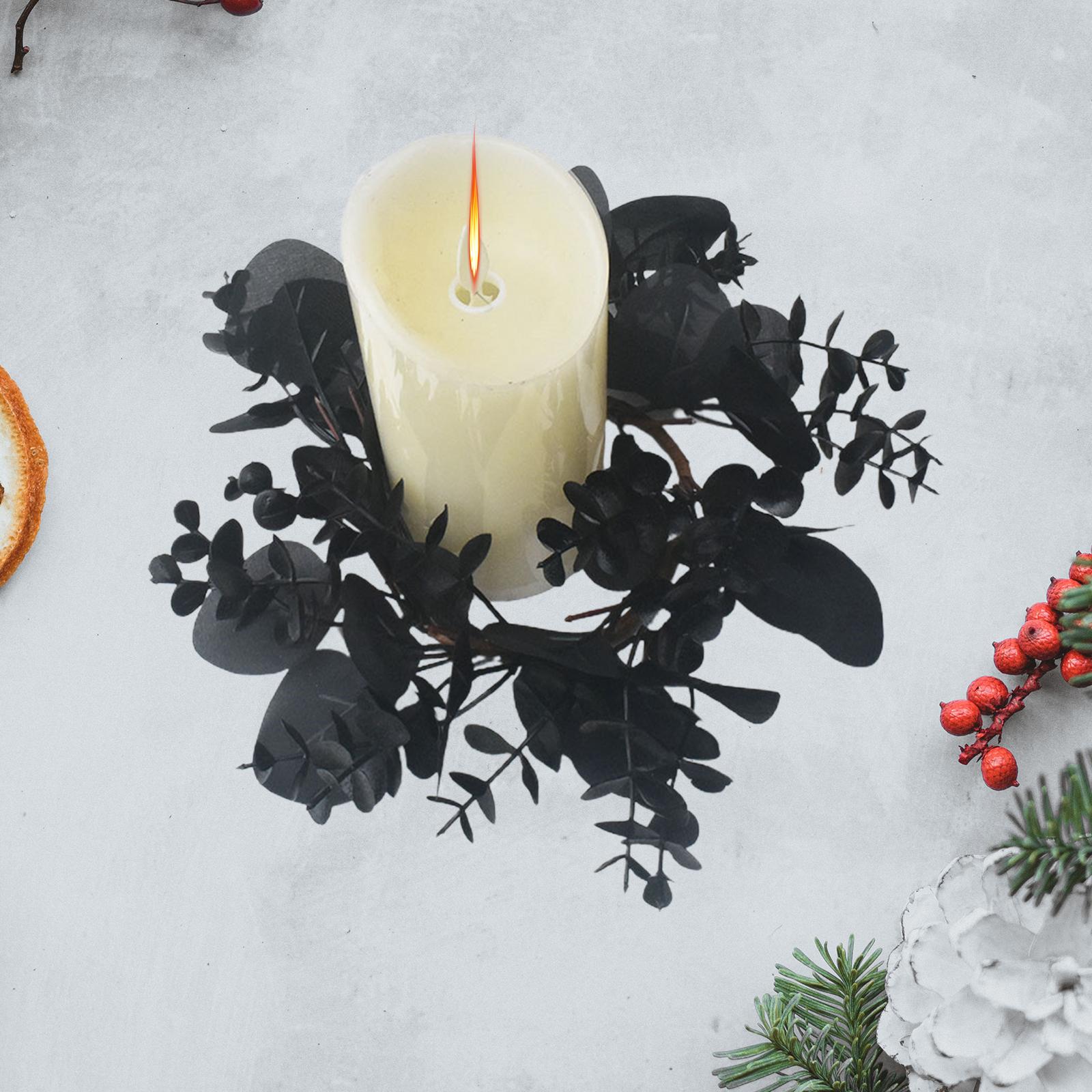 Candle Holder Decorative Rings Table Festival Candle Rings Wreaths Halloween Black Eucalyptus