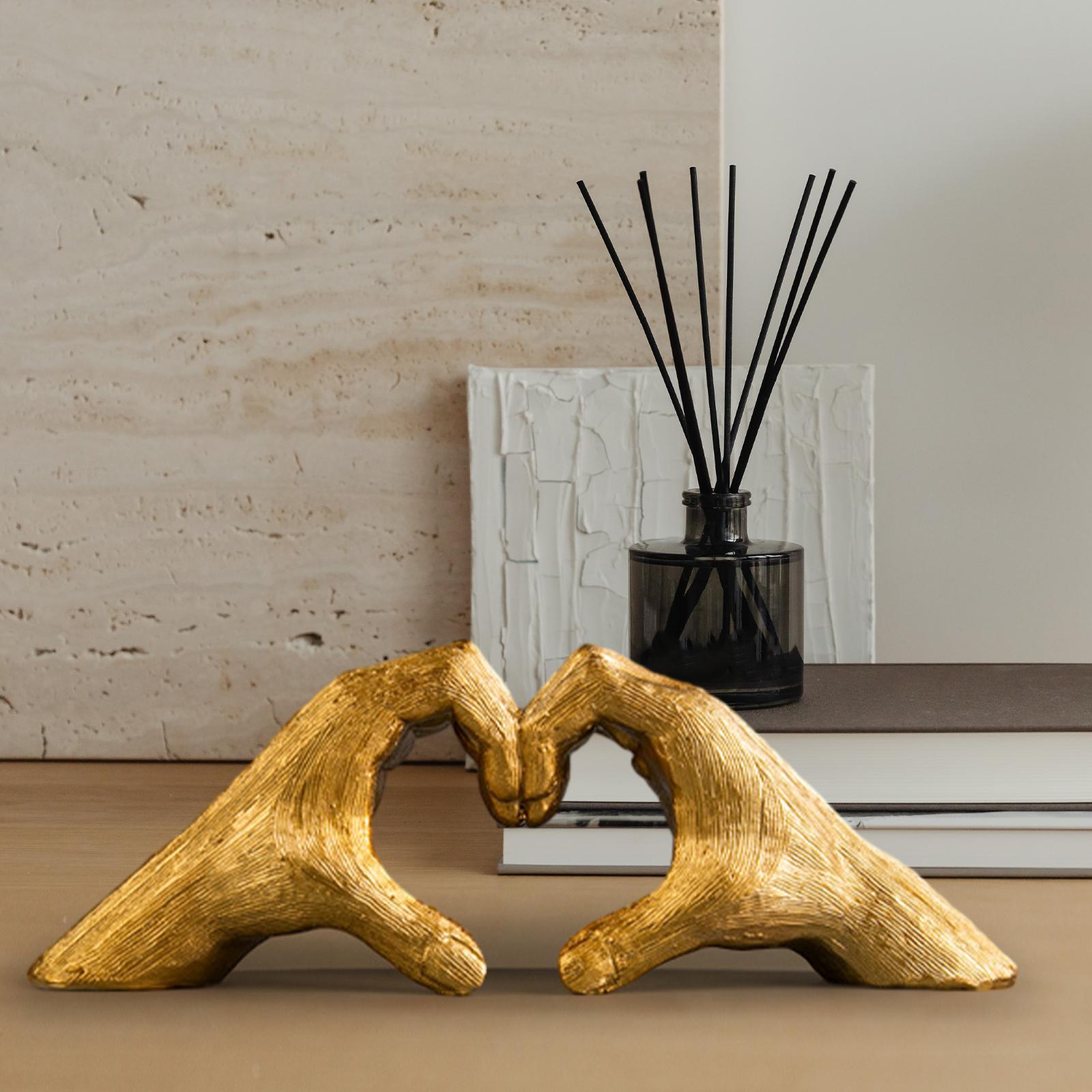 Heart Shape Finger Gesture Sculpture Decor for Shelf Table Centerpieces Home Gold
