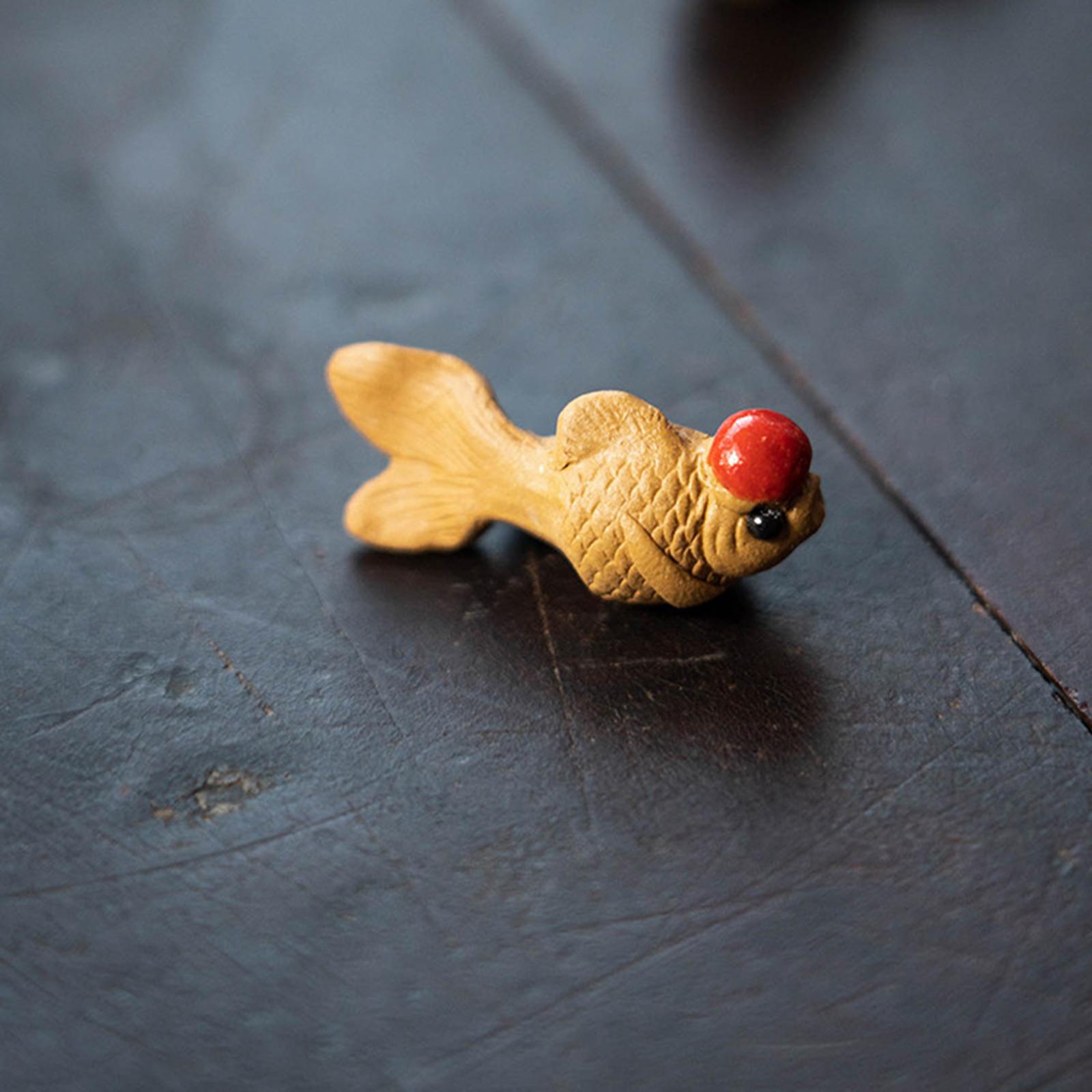 Pottery Clay Little Goldfish Sculpture Tea Pet Miniature Small Animal Statue
