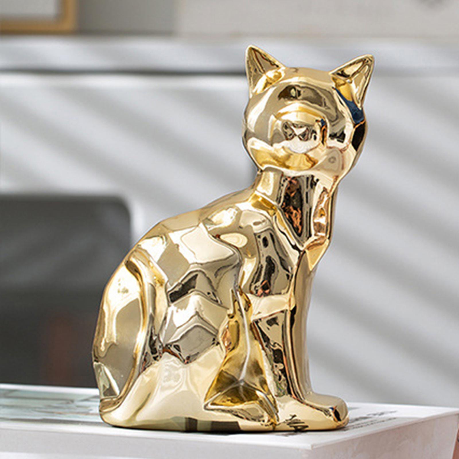 Cat Statue Collection Minimalism Desktop Ornament for Cabinet Office Bedroom Gold