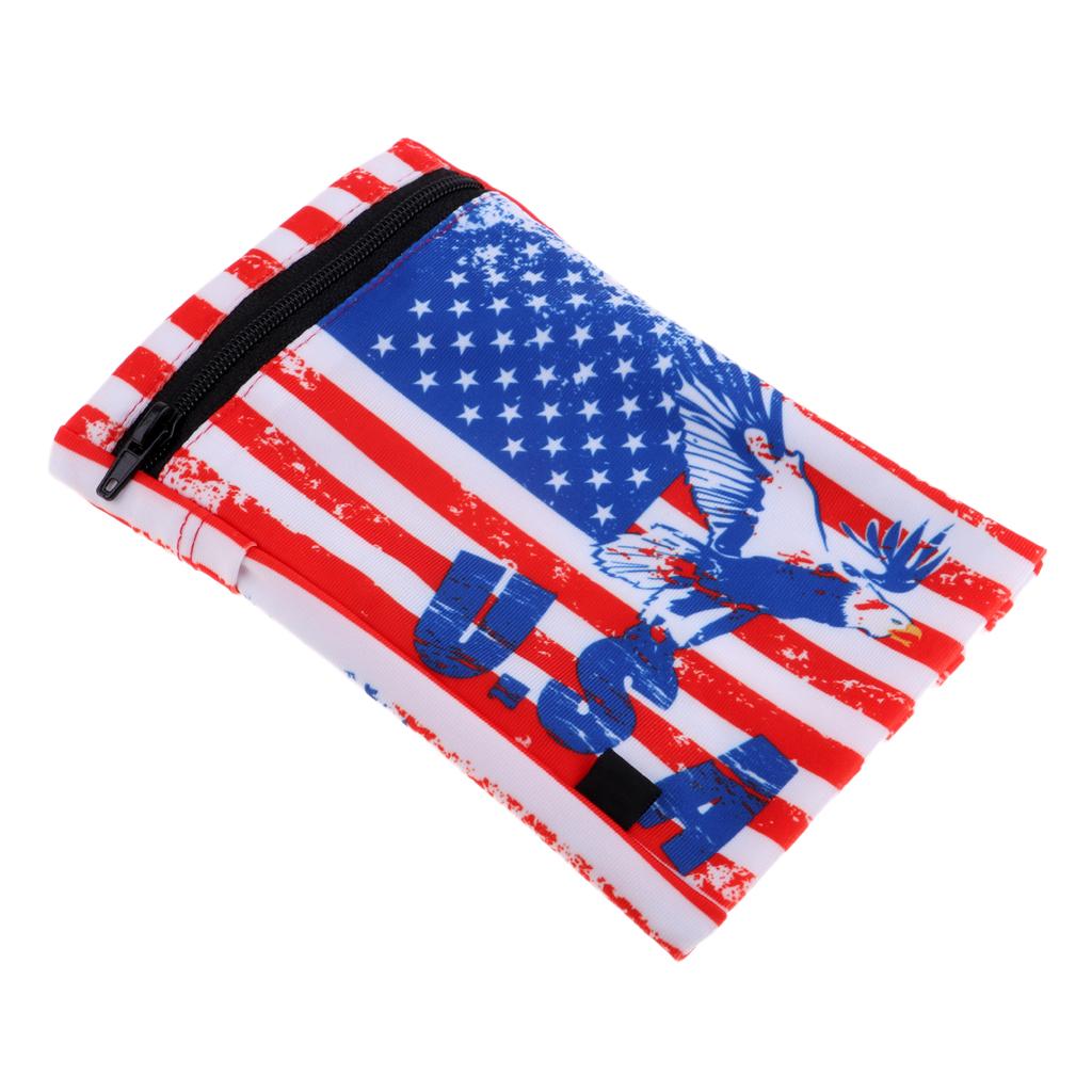 Sports Wristband Sweatband Wallet Zipper Pocket Armband L American Flag