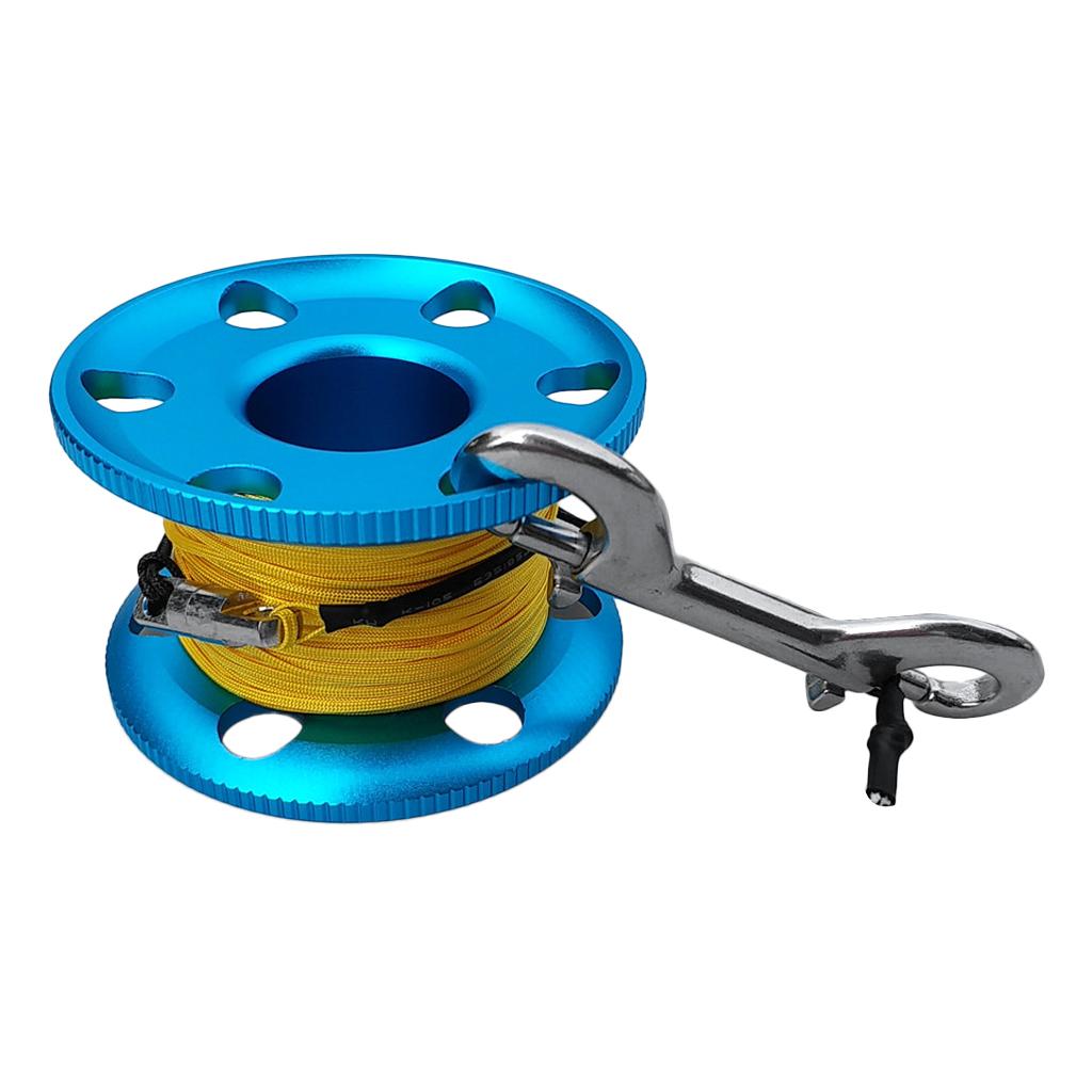 Alloy Scuba Diving Finger Spool Reel with Line &Double Ended Hook Blue-20m