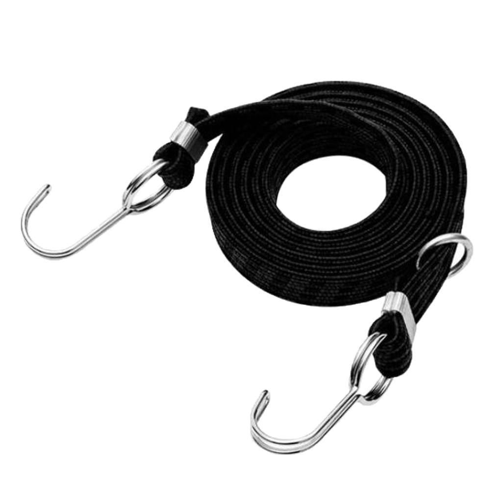 Stretch Elastic Bikes Luggage Hanging Rope Belts Strap with Hook Black 4m