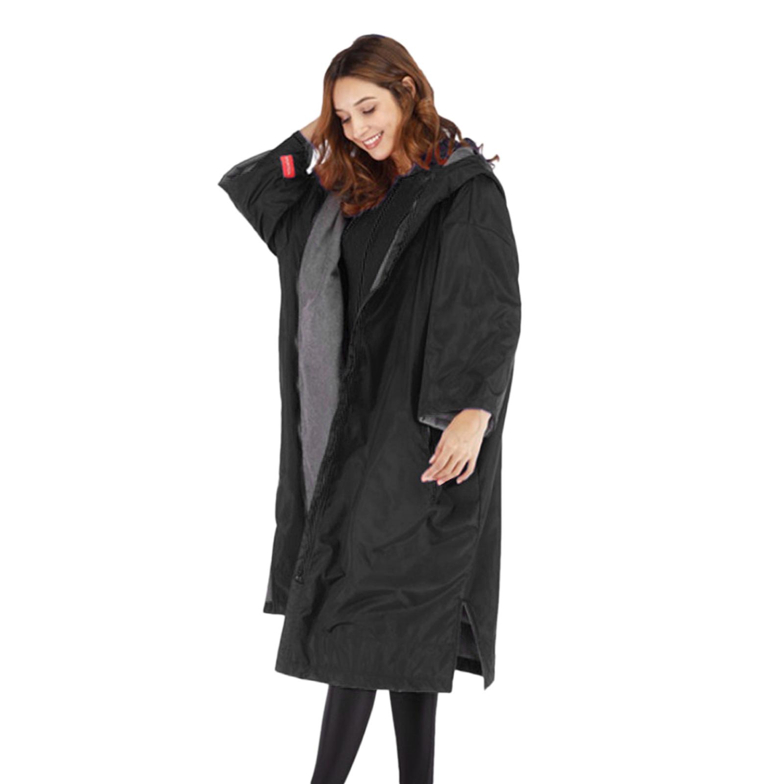 Changing Robe Jacket Hooded Anorak Windbreaker Coat Diving Poncho Black