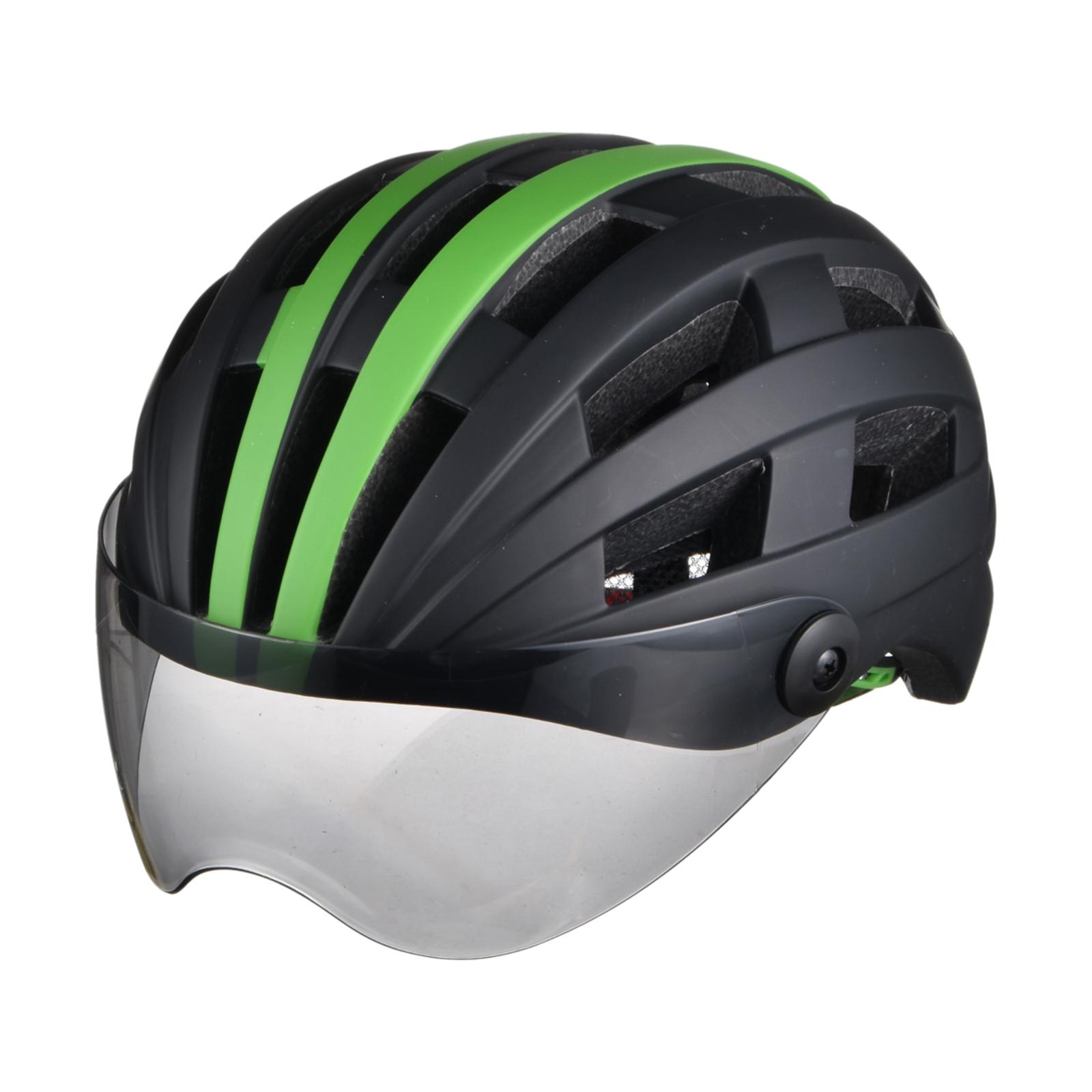 Road Bike Helmet with Sunglass Cycling Crash Hat Hard Cap Black Green