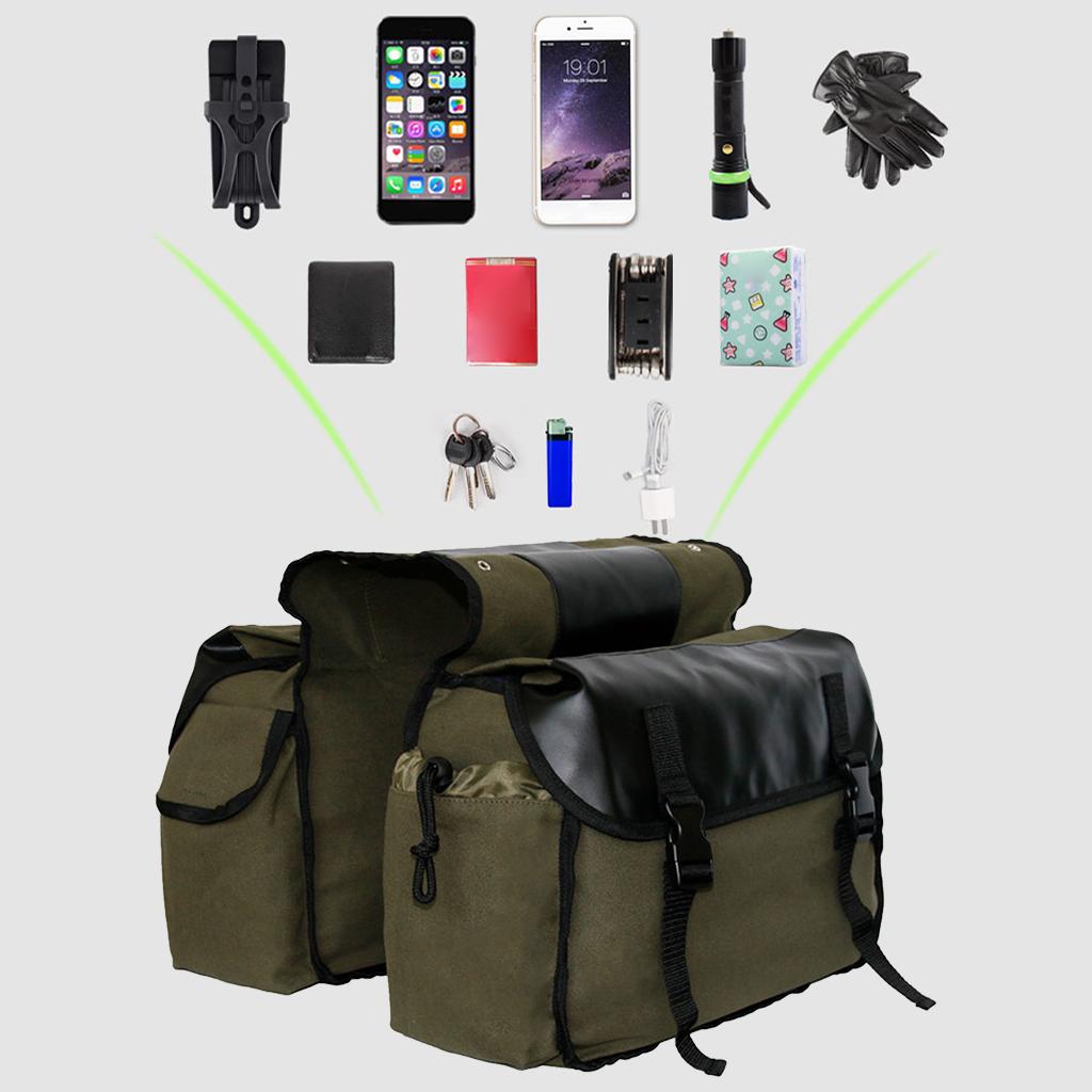 Waterproof Bike Double Pannier Bags Large Compartments for Bicycle Armygreen