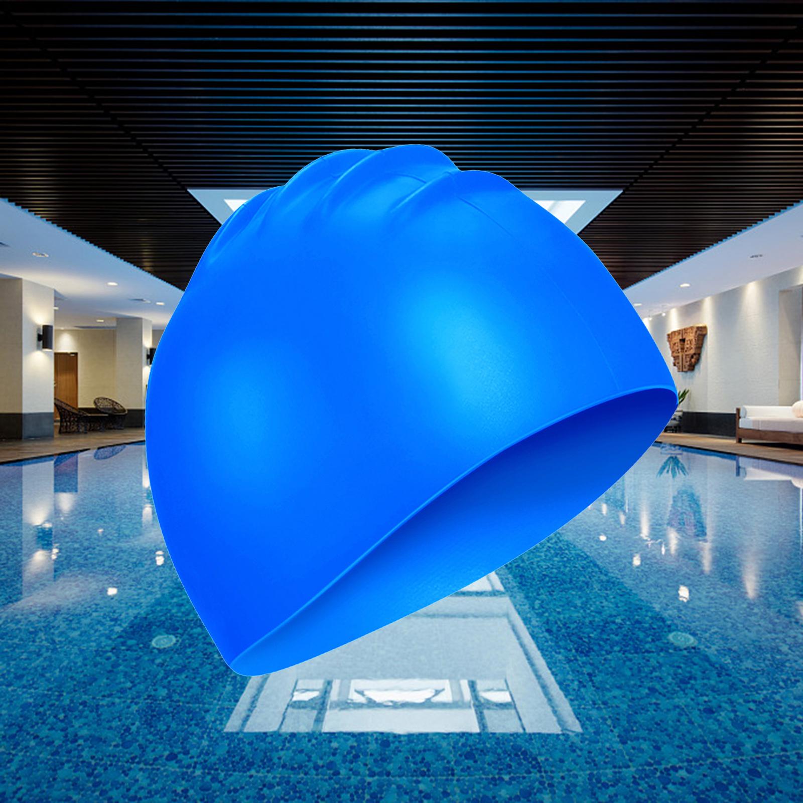 Swimming Caps Silicone Swim Hat Durable Waterproof Long Hair Unisex Blue