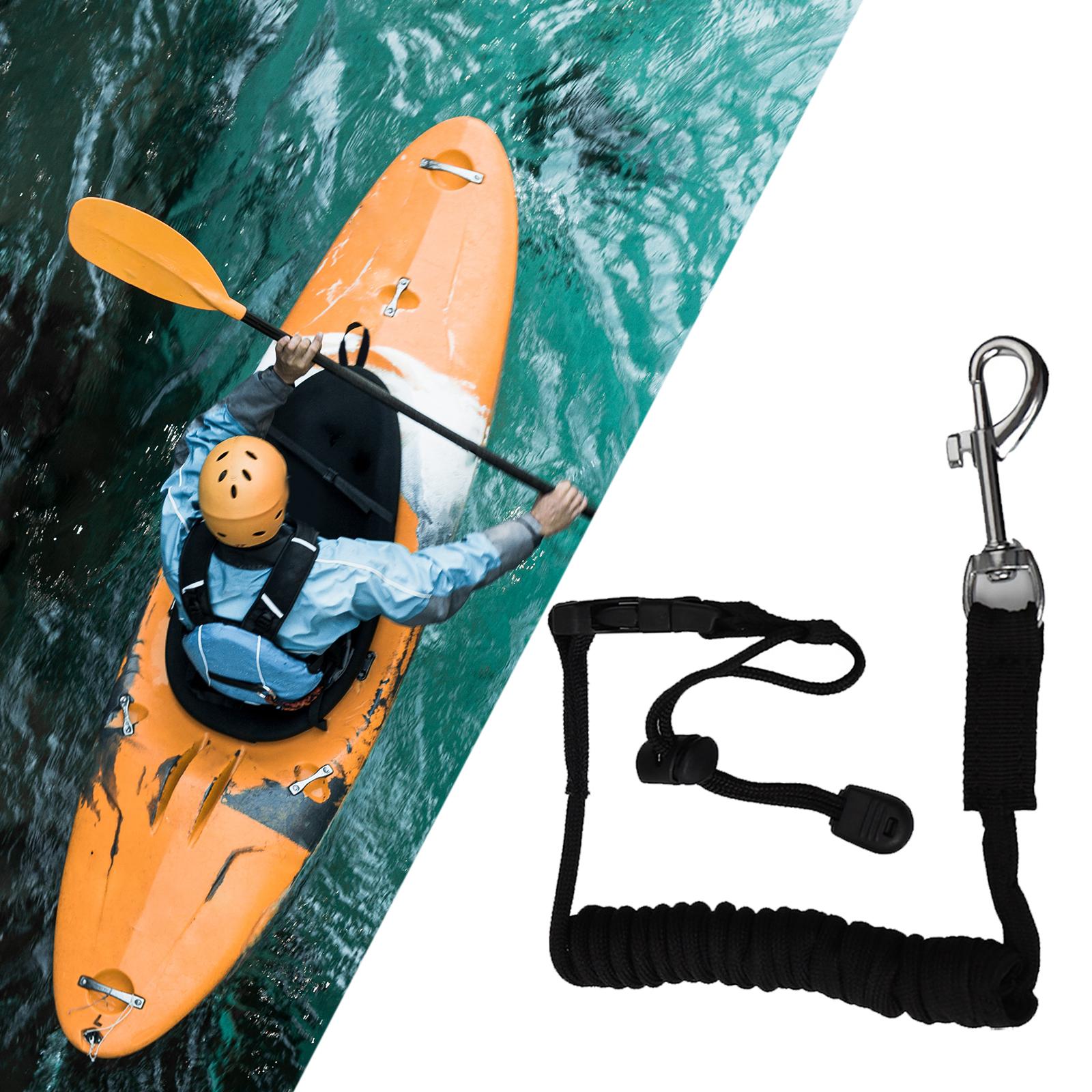 Canoe Kayak Paddle Leash Strap with Carabiner Elastic Surfboard Surfing Rope Black