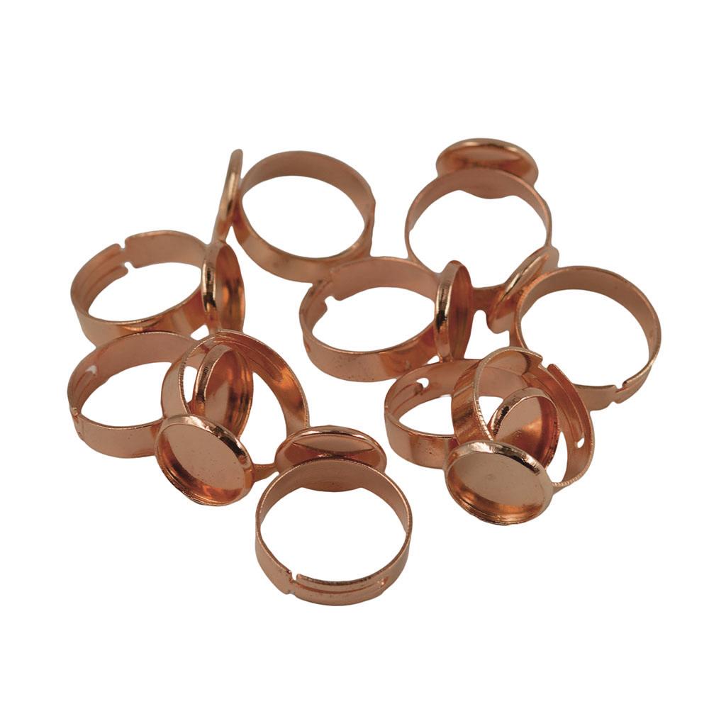 10 Pieces Adjustable Brass Ring Blank Round Bezel 12mm Cabochon Rose Gold