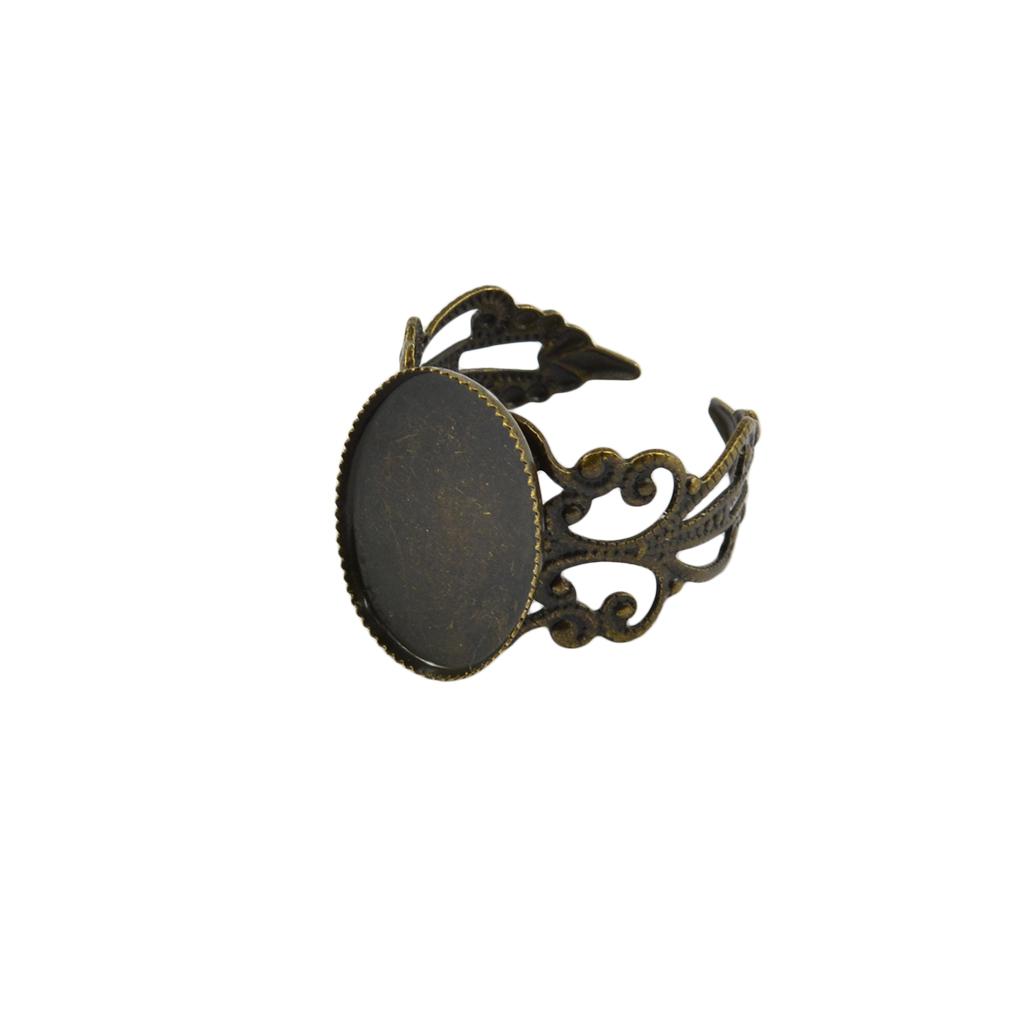 2x10 Piece Adjustable Brass Blank Bezel Filigree Flower Ring DIY Making Bronze