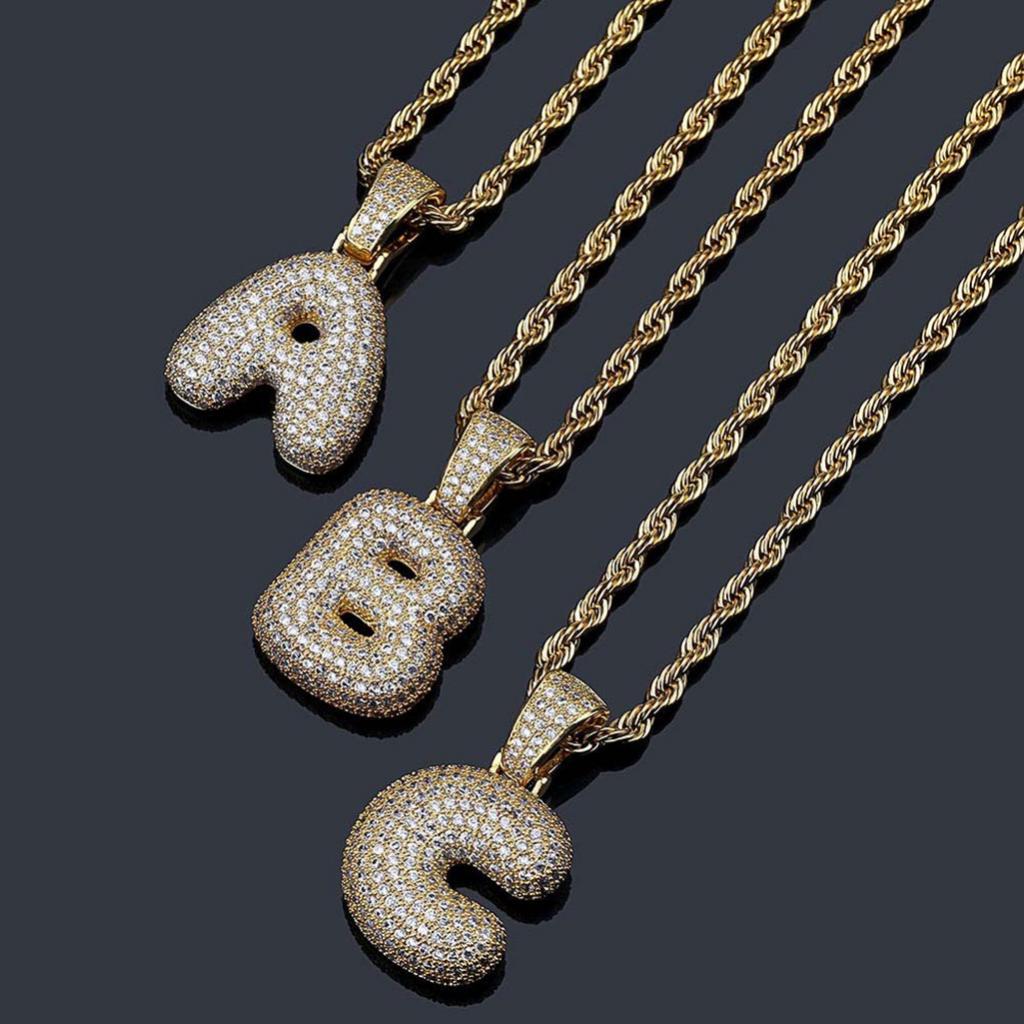 18k Golden Hip Hop Tiny Zircon Letter W Pendant Necklace Gold