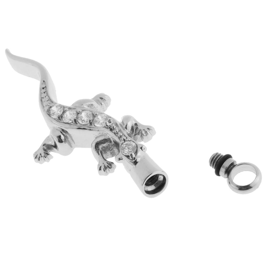 2xStainless Steel Gecko Shape Crystal Pet Ash Urn Pendant Memorial Cremation