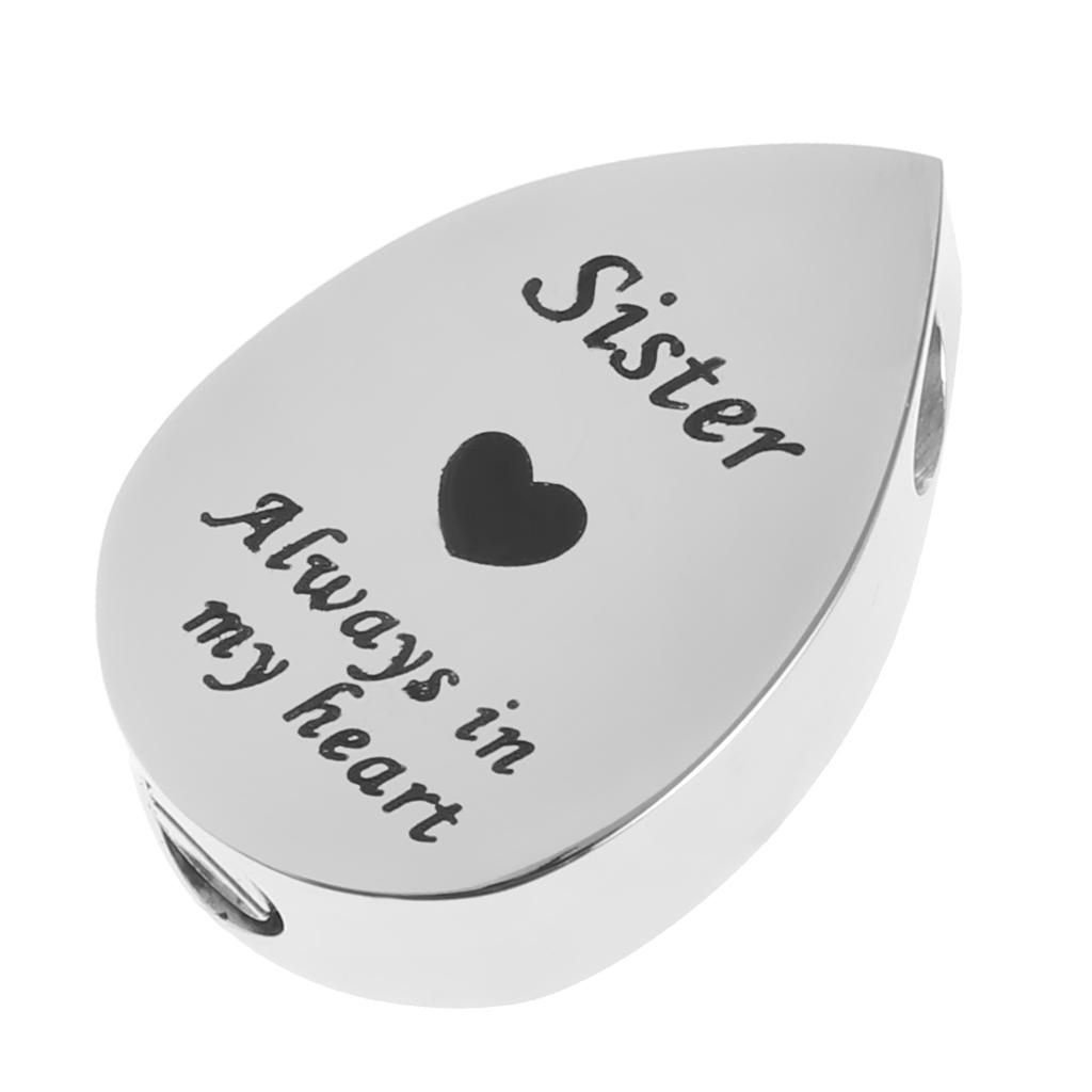 Always in My Heart Waterdrop Urn Memorial Ash Keepsake Pendant Sister