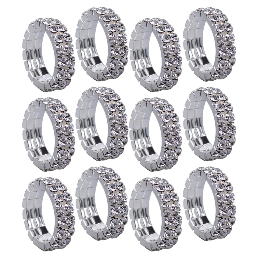  Women Bridal Wedding Crystal Diamante 2 ROW Elastic Stretch Ring Clear