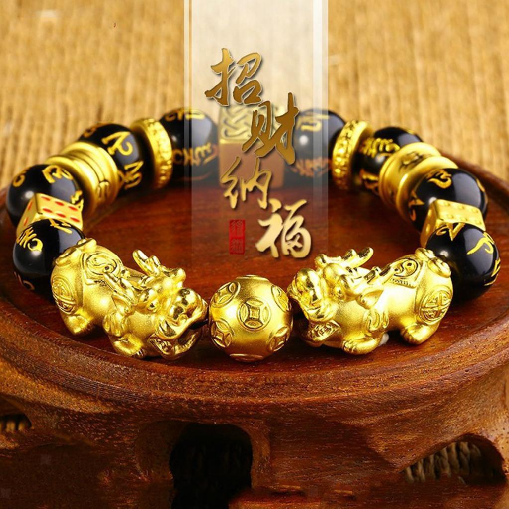 Feng Shui Jewelry Black Beads Bracelet w/ Pi Xiu Attract Good Luck Men