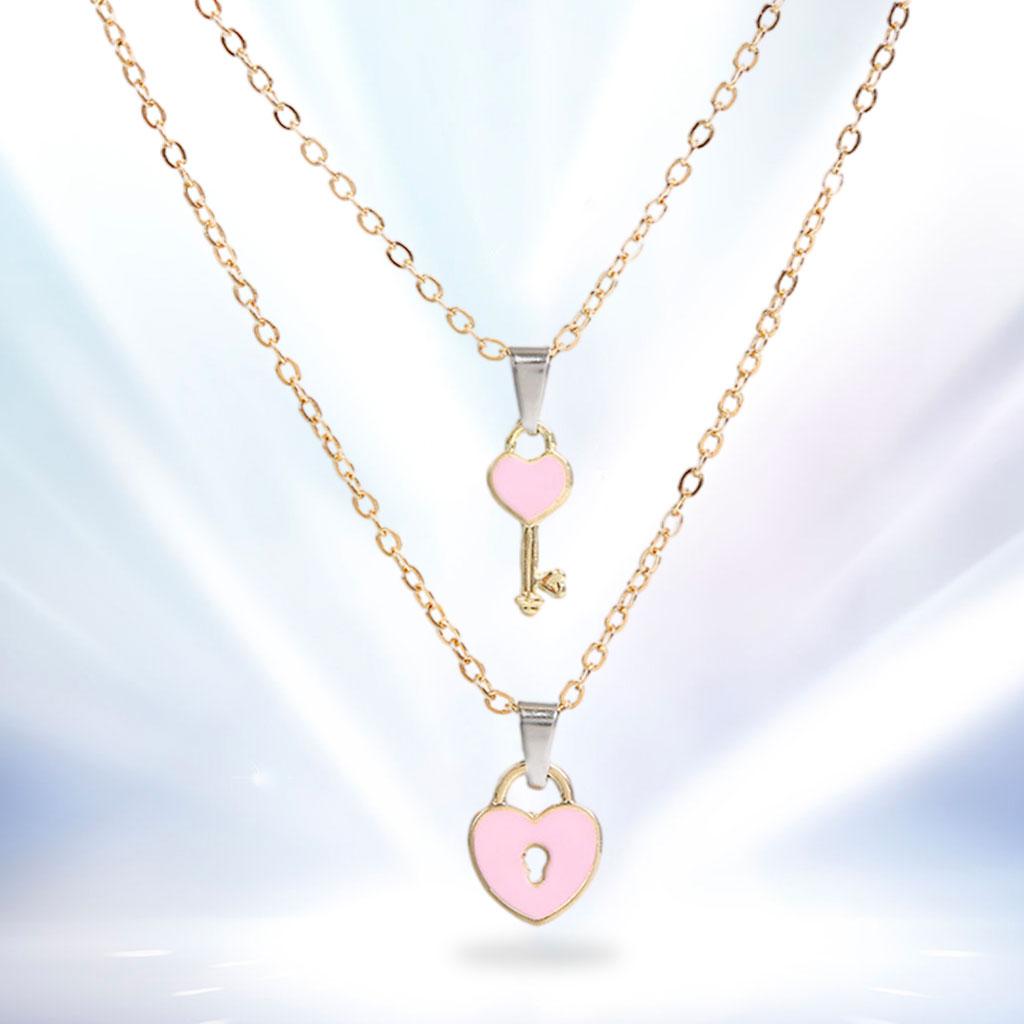 2xCouple Pendant Necklaces Romantic Heart Shaped for Lovers Anniversary  Pink