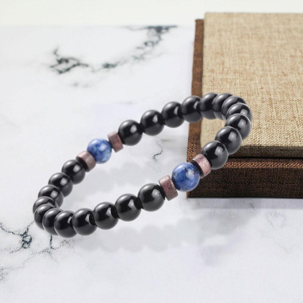 Men Bracelet Natural Moonstone Bead Lava Stone Adjustable Connect Blue