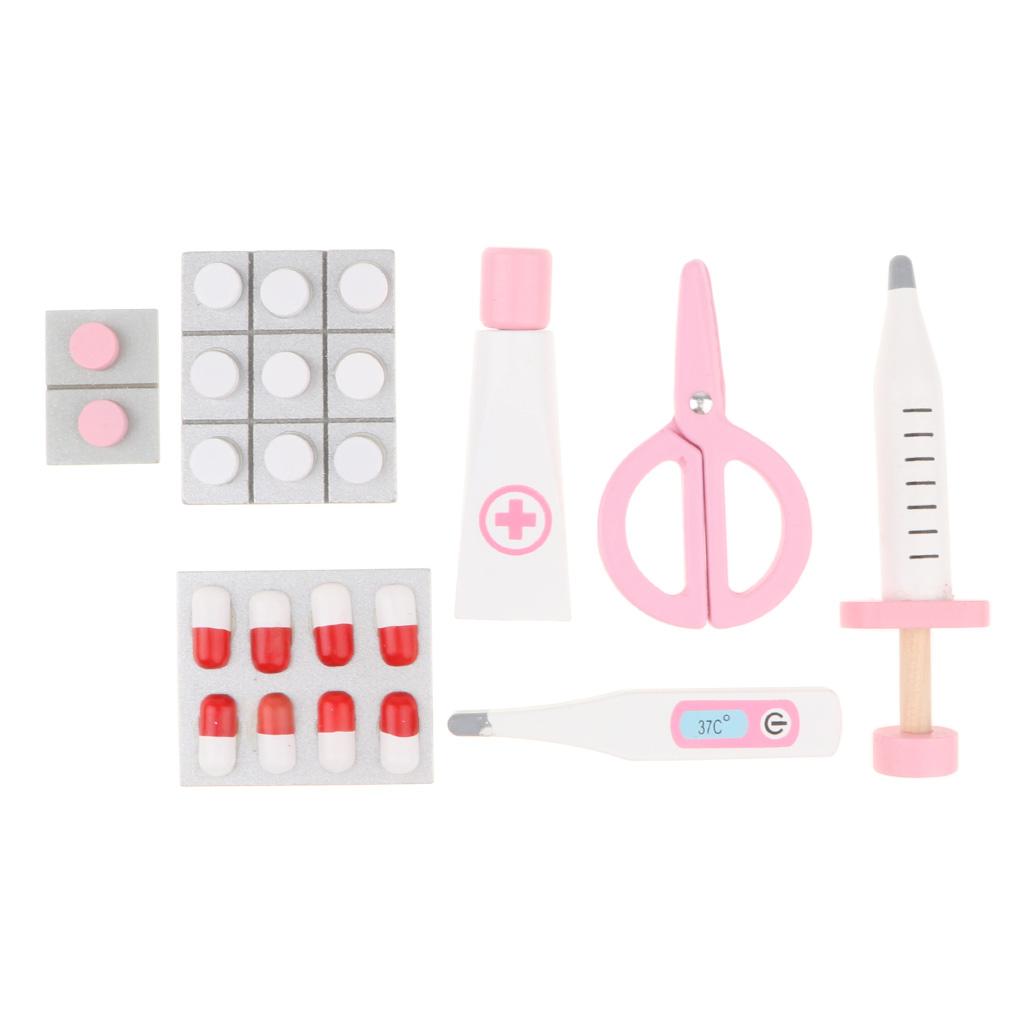 15 Pieces Wooden  Box Doctor Nurse Role Playing Set Kids Toy