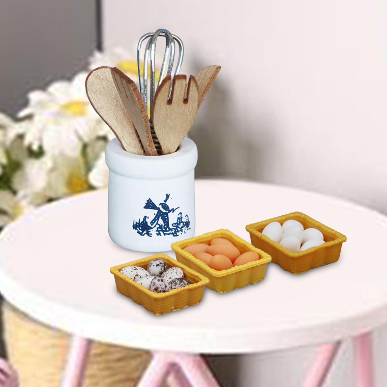 Dollhouse Kitchen Utensils Simulation Ornament Model with Egg and Egg Basket