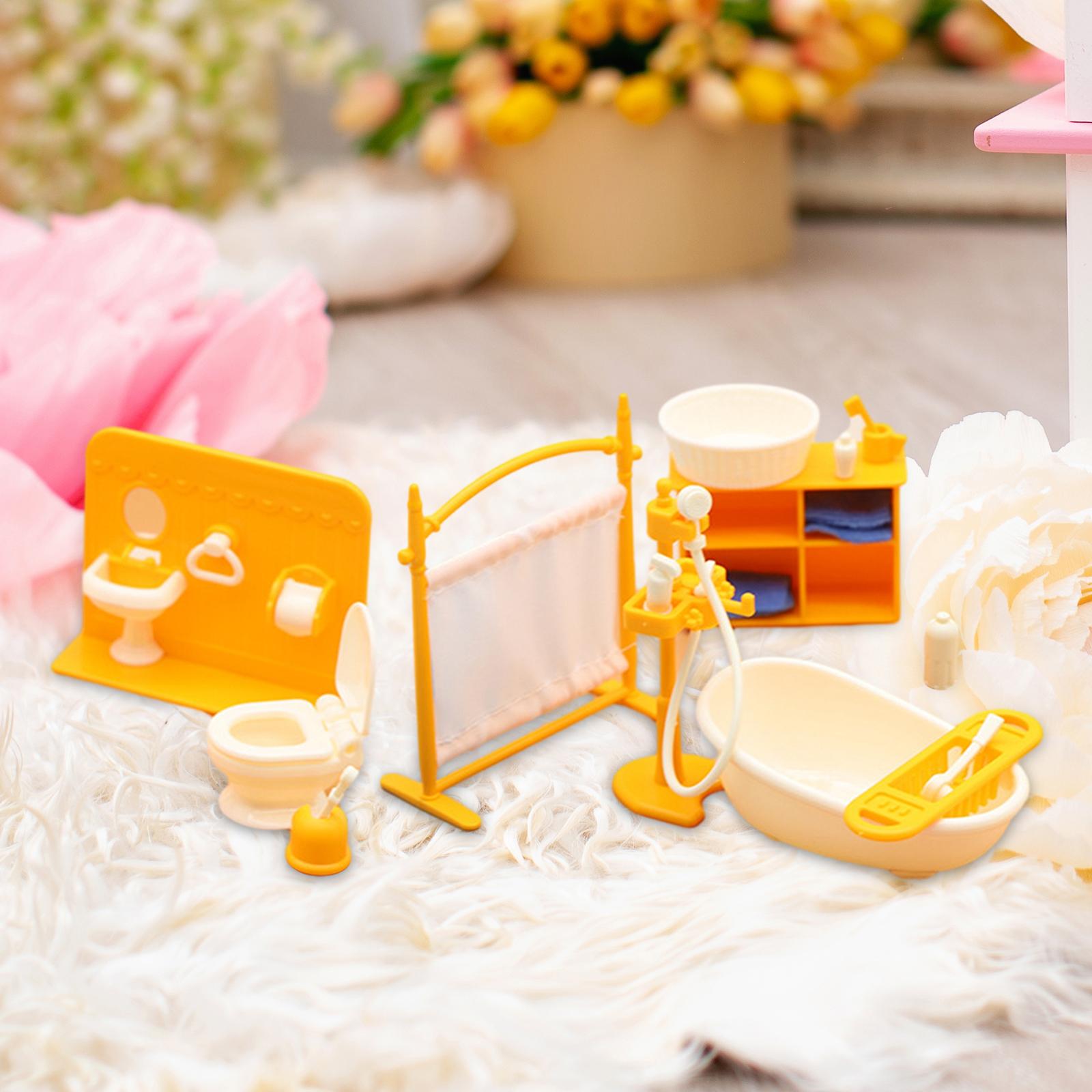 1/12 Dollhouse Bathroom Kits Pretend Play Toy Dollhouse Toilet Basin Bathtub