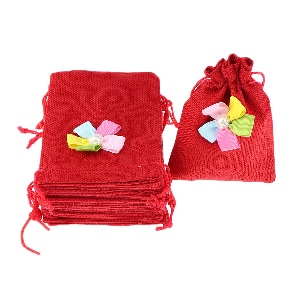 12 Drawstring Burlap Bags Tea Bags Souvenir Gift Candy Bag Red