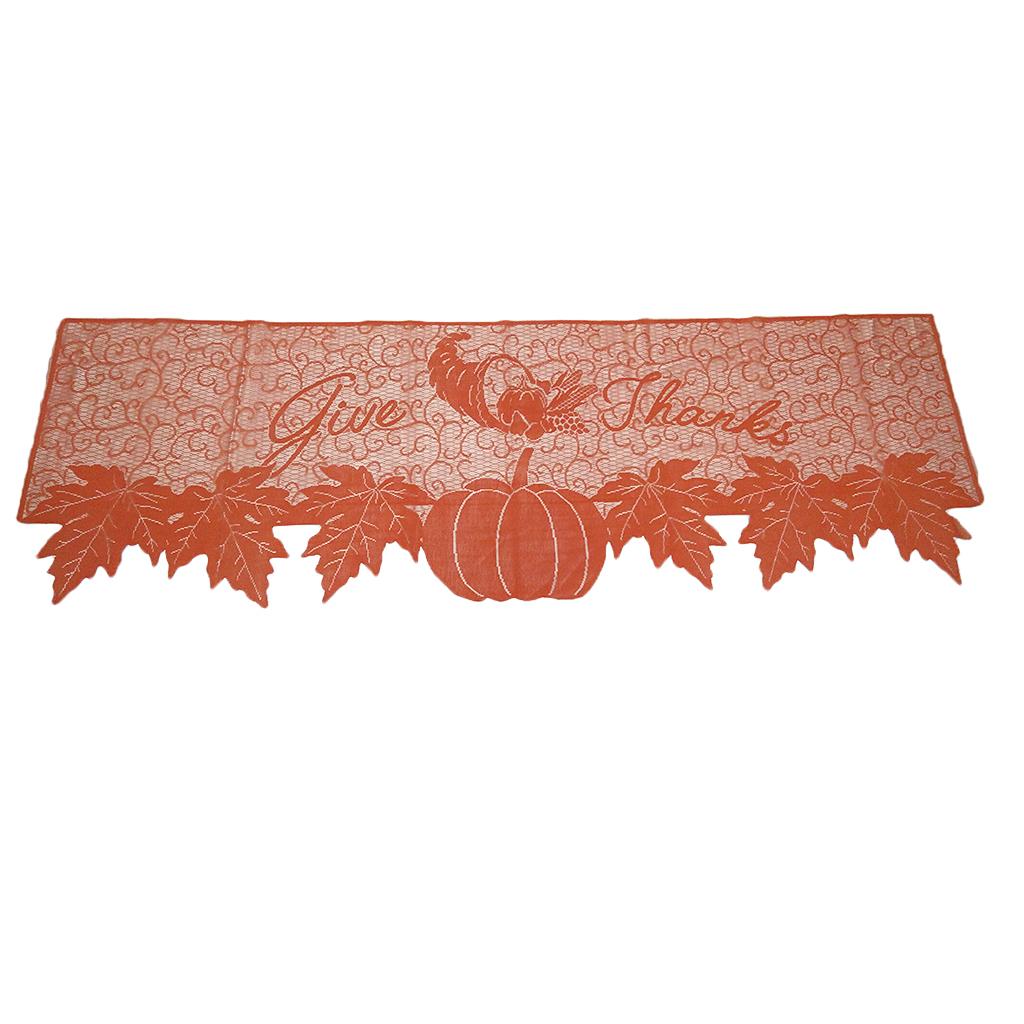 Lace Fireplace Cloth Runner Pumpkin Maple Leaf Mantle Scarf Thanksgiving  B