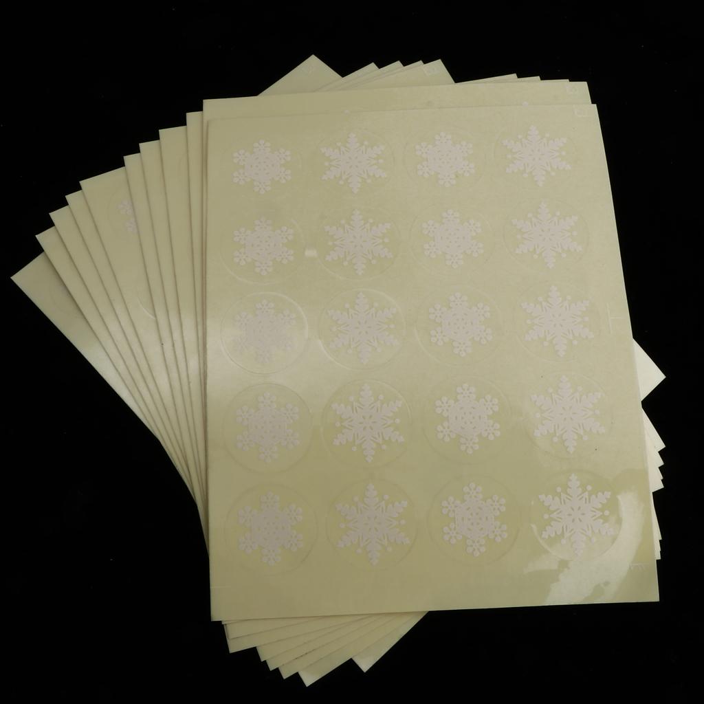 3xWhite Snowflake Stickers Round 25mm Self-Adhesive Transparent Background