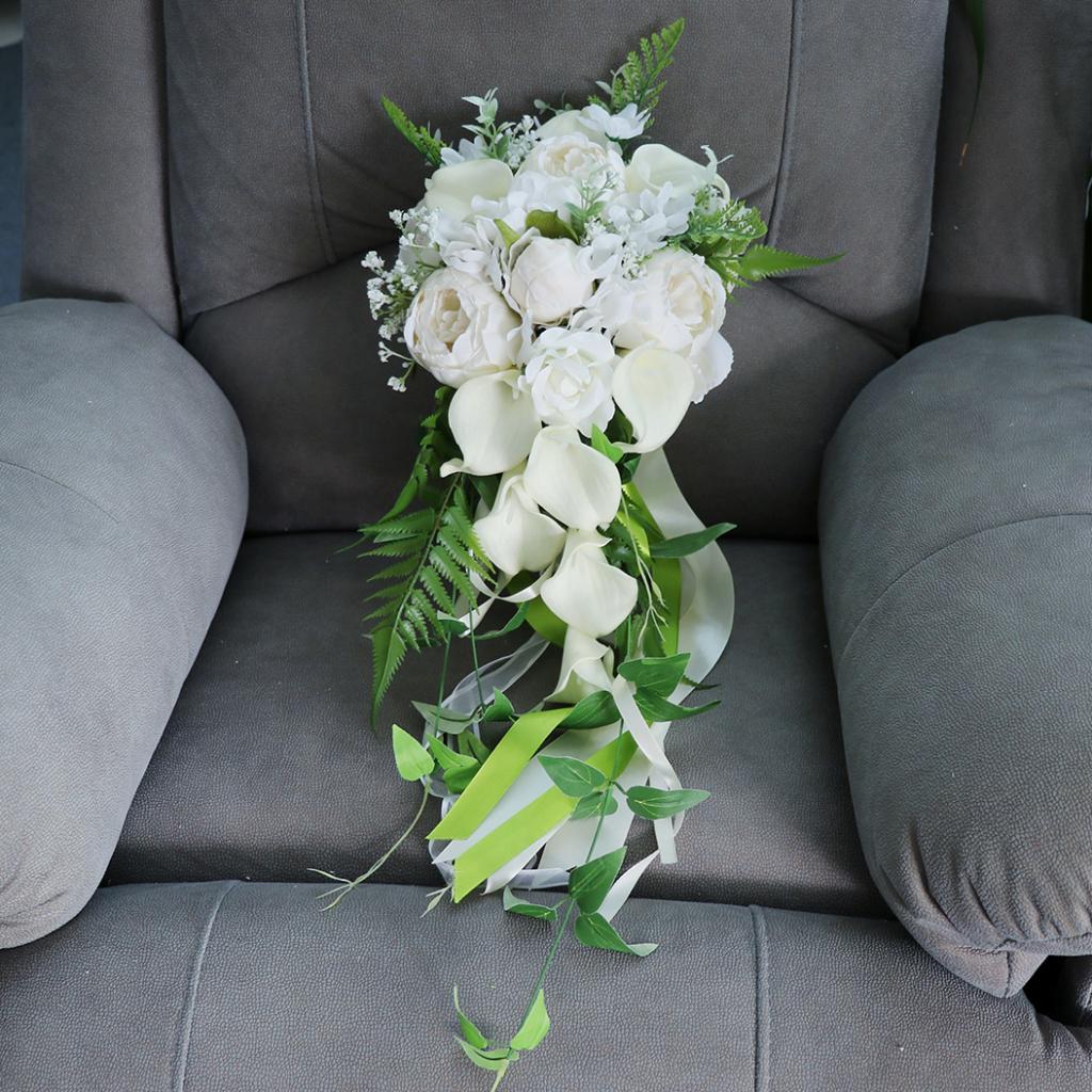Artificial Calla Hand Bouquet Hand Tied Flower Wedding Party Ornament White