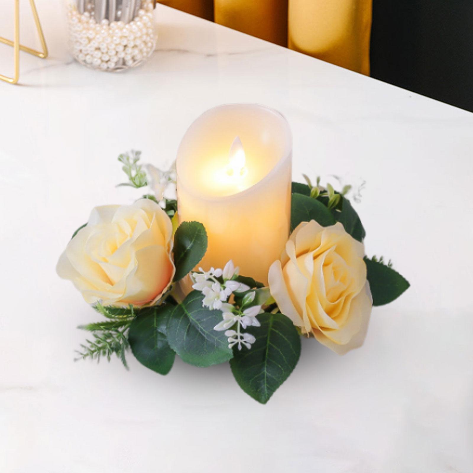Artificial Roses Candle Rings Round 23cm for Centerpieces Window Yellow