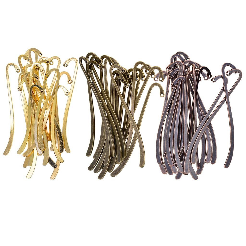 2x20 Pieces Beading Flat Bookmarks With Loop DIY Making Jewelry antique gold