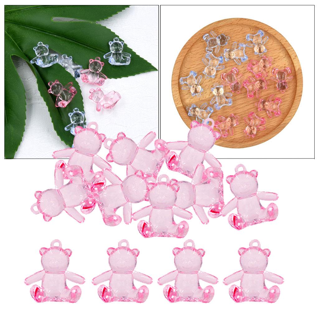 12x Acrylic Faceted Bear Pram Charms Beads Pendants for DIY Craft Bear Pink