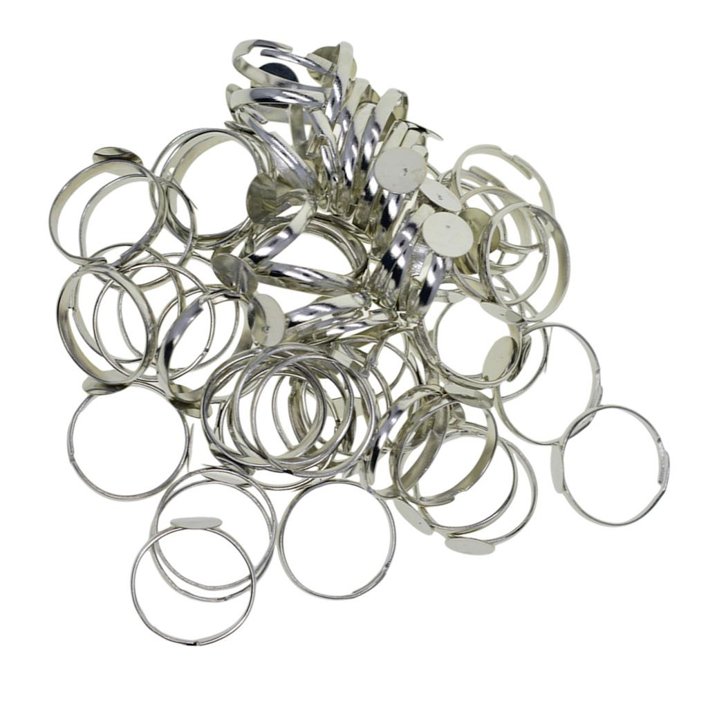 100 Pieces 10mm Silver Adjustable Flat Ring Base Blank Jewelry Findings