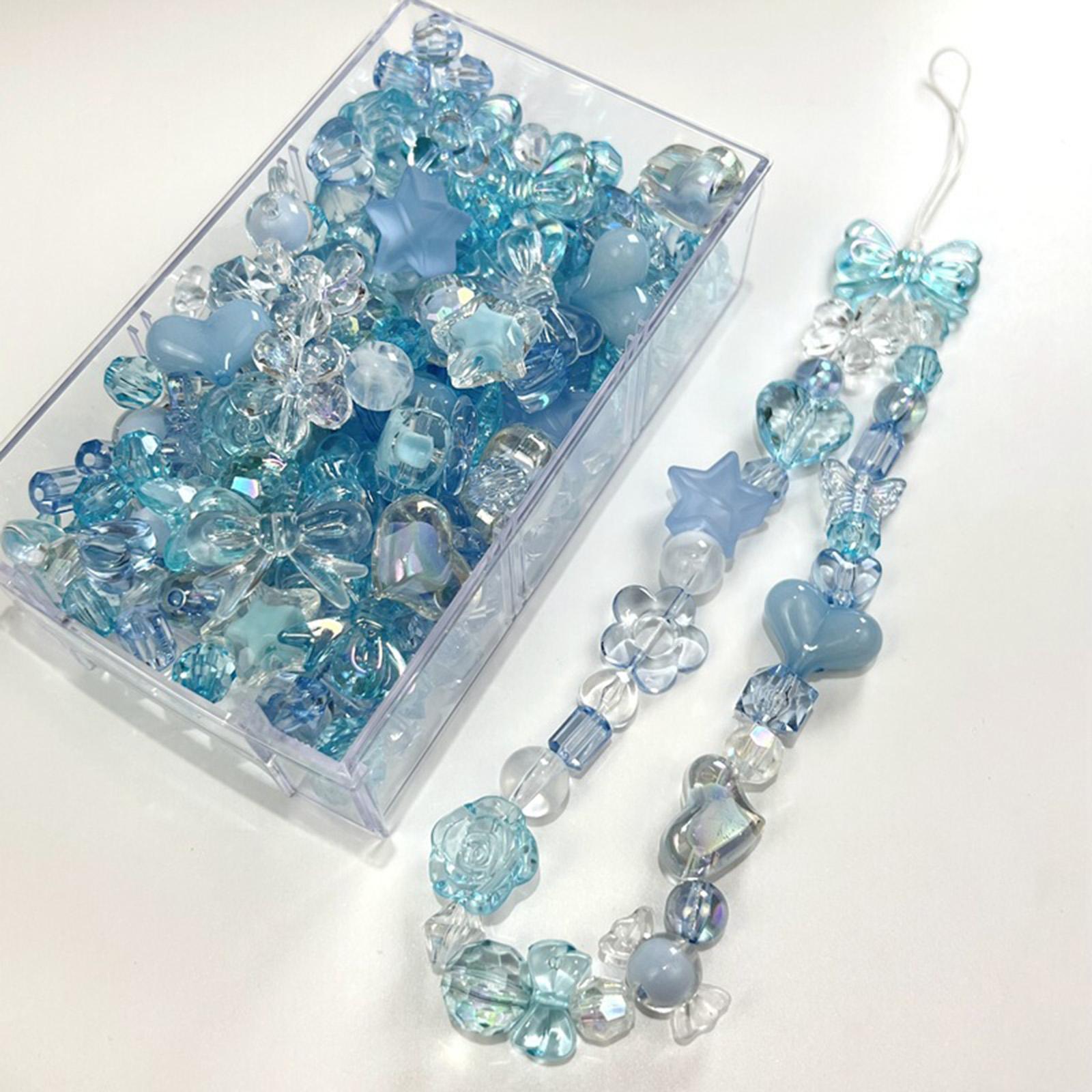 Transparent Acrylic Beads Bowknot Love Heart for Bracelets DIY Crafts Blue