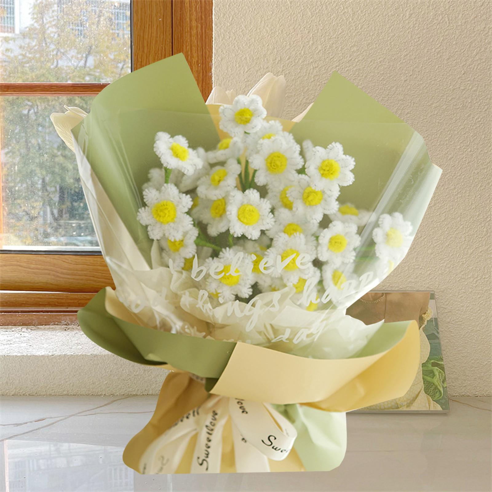 DIY Plush Simulation Crochet Flowers Bouquet Artificial Flowers Floral Gifts Daisy