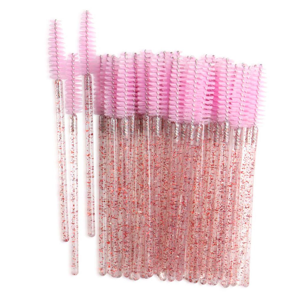 100PCS Eyelash Brush Disposable Mascara Wands Crystal Applicators Pink