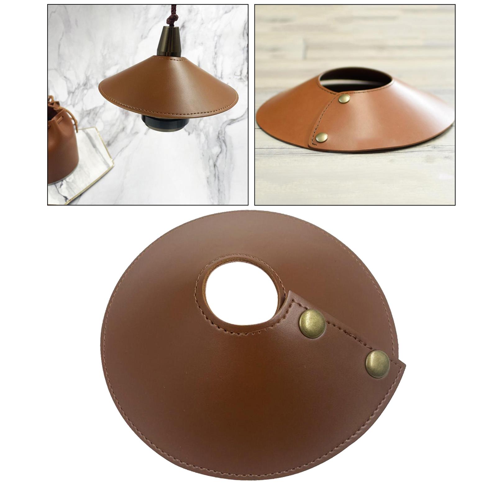 Leather Lamp Shade Fanshaped Light Cover Removable Dust-proof Dark Brown