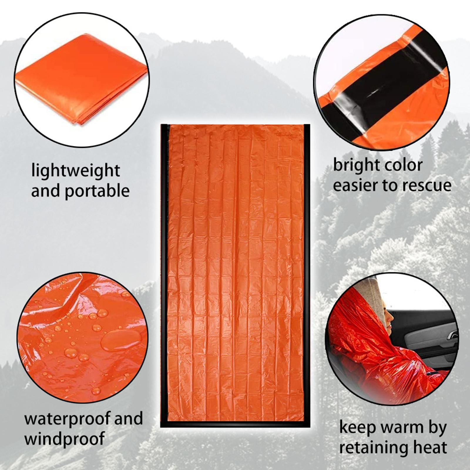 Emergency Sleeping Bag Waterproof Windproof Survival Gear Thermal Blanket Orange
