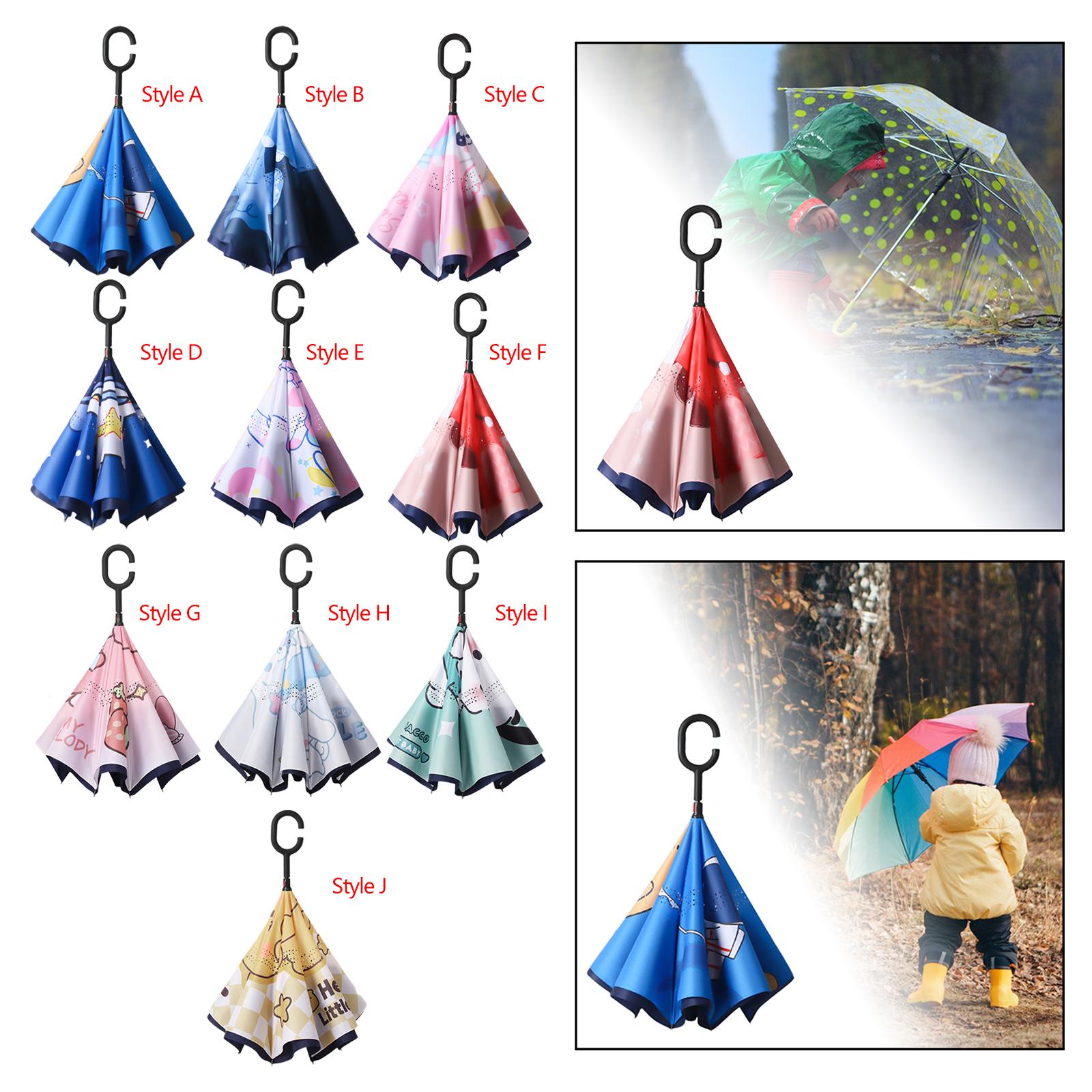 Kids Windproof Inverted Umbrella Cartoon Folding Hands Free Umbrella Style A