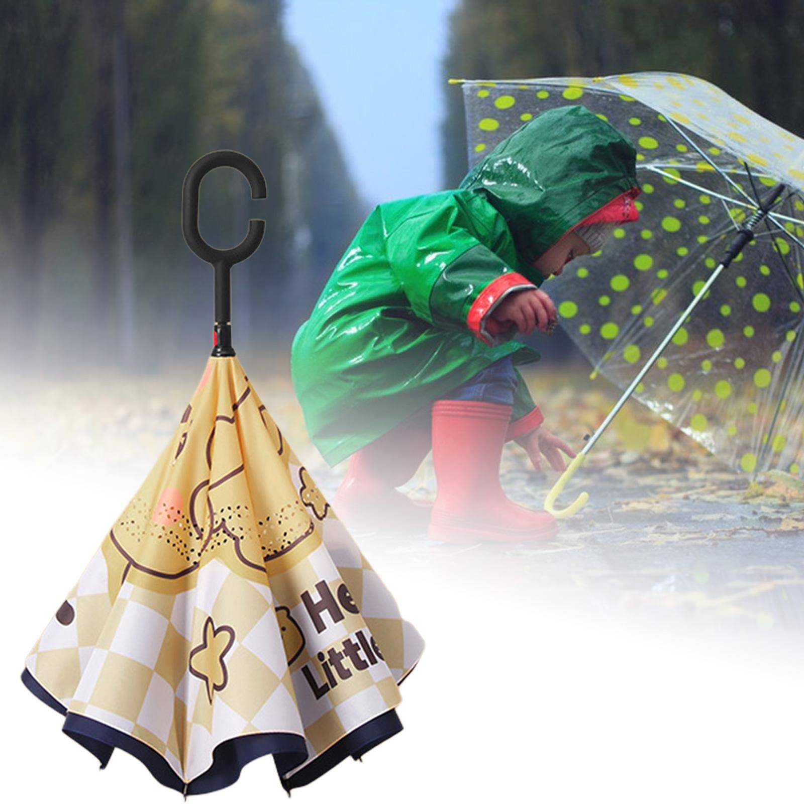 Kids Windproof Inverted Umbrella Cartoon Folding Hands Free Umbrella Style F