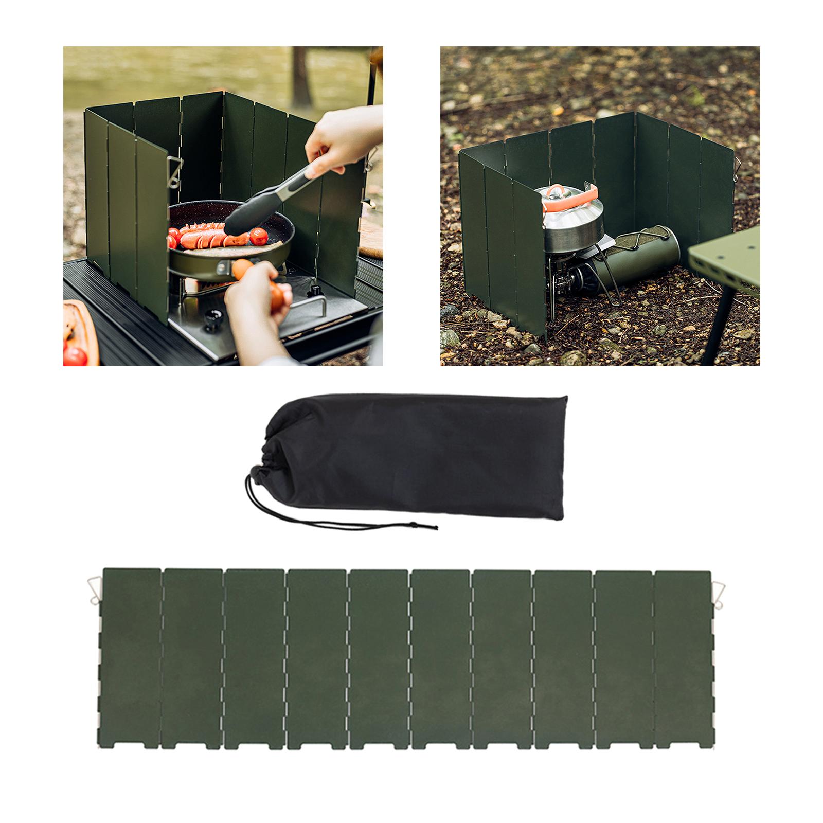 Camping Furnace Windscreen Folding Windshield for Backpacking Cooking Hiking Dark Green