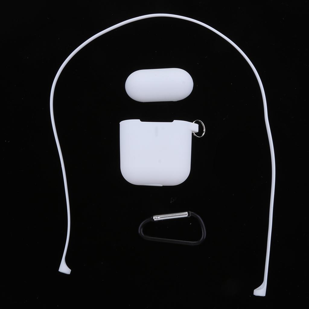 Cover Case w/ Metal Keychain +Anti Lost Strap for AirPods white