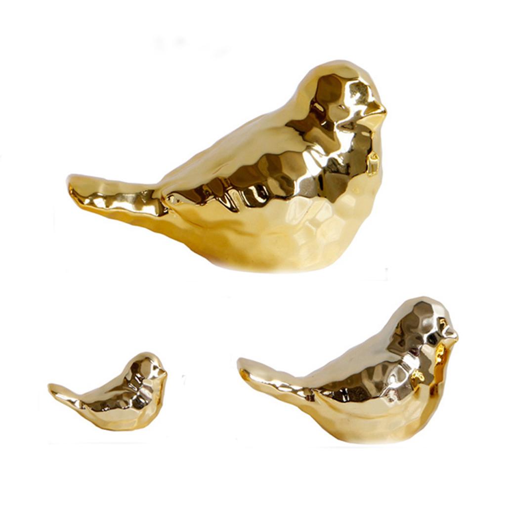 2pcs Golden Ceramic Birds Shaped Animal Figurines Craft Desktop Ornaments