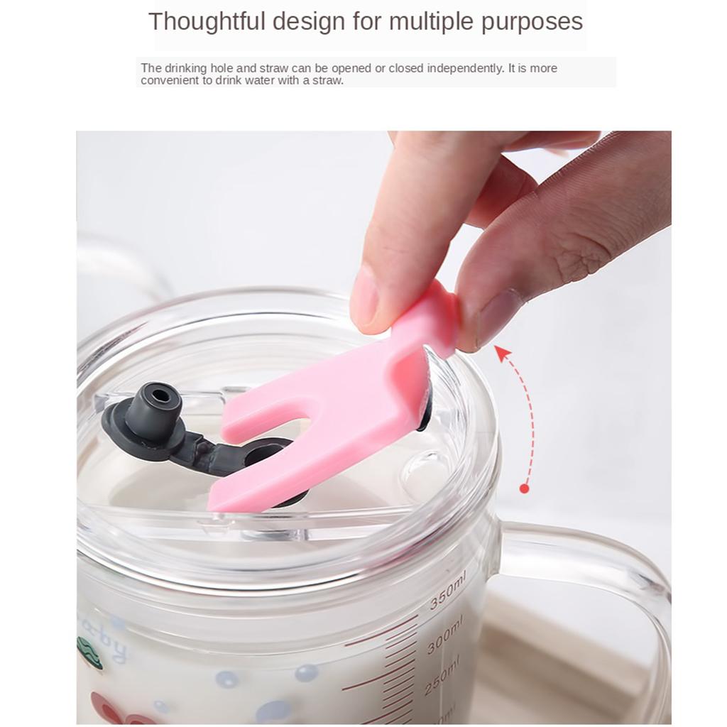 Glass Measuring Cup Household Children With Scale Milk Cup Straw Cup Pink