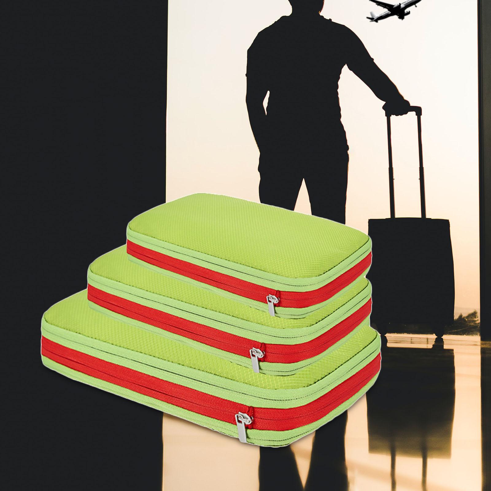 3Pcs Compression Packing Cubes Expandable Reusable for Hiking Travel Camping Green