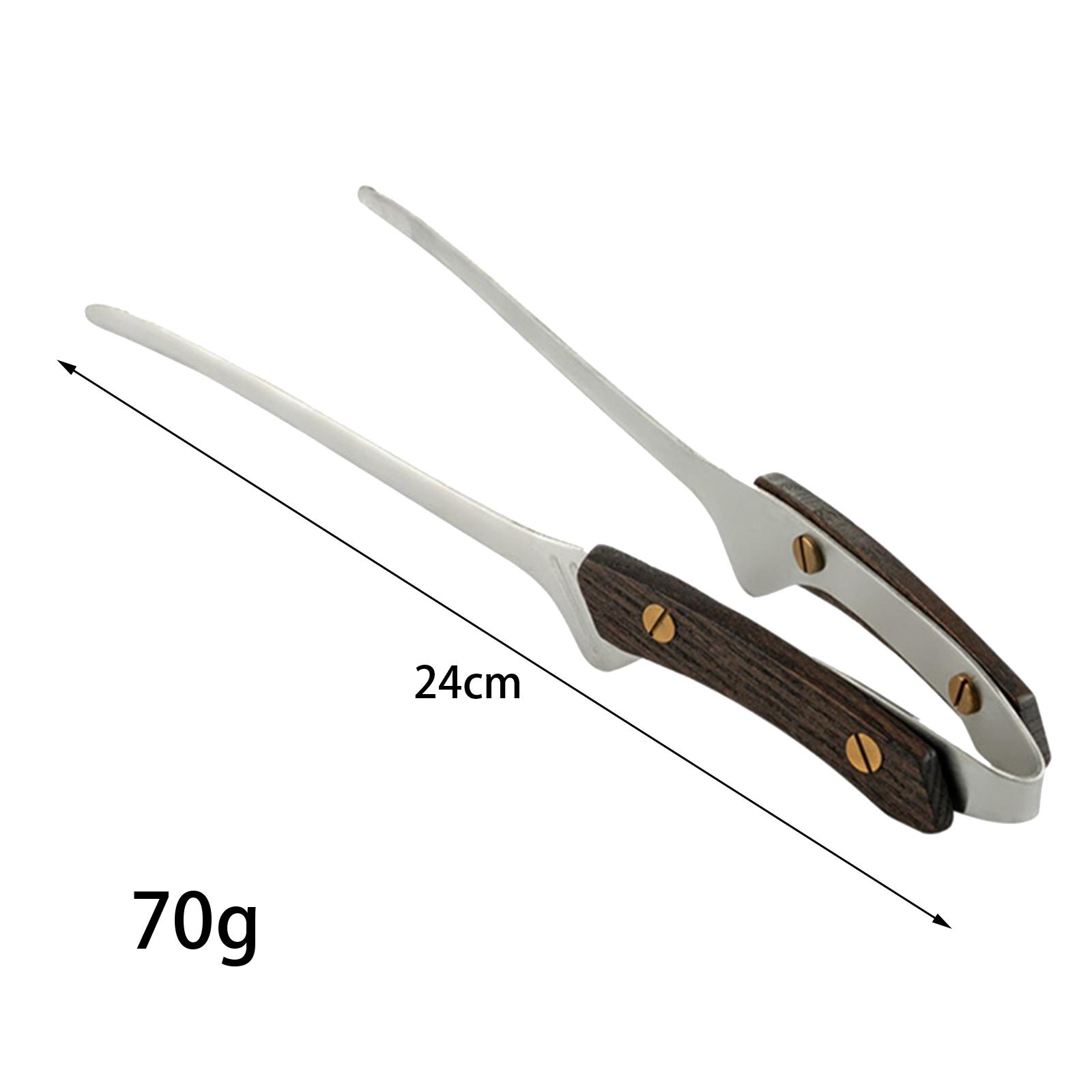 3xBBQ Tongs Tweezer Non Slip Wood Handle Multifunctional Nonstick Food Tweezer Argent