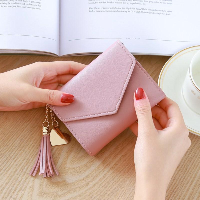 Women Simple Short Wallet Tassel Coin Purse Card Holders Handbag Pink