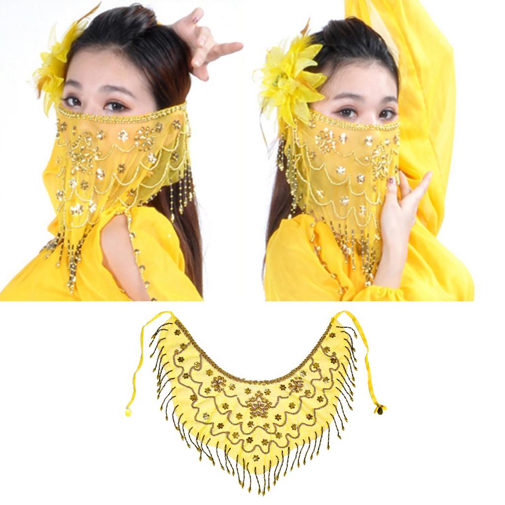 Women's Belly Dance Tribal Face Veil Yellow